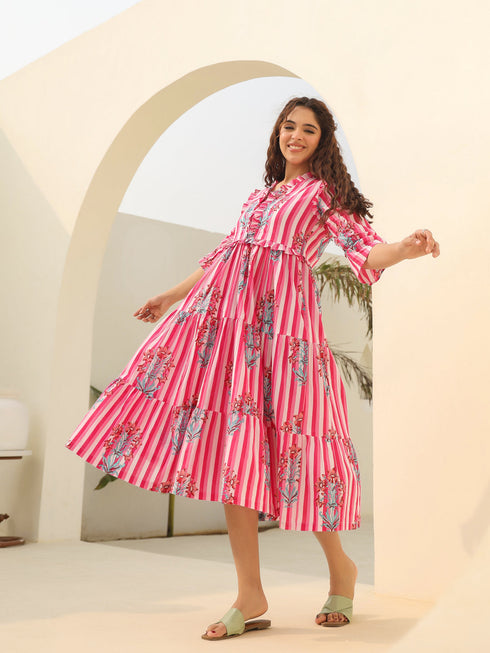 Pure Cotton Printed Fit & Flare Midi Dress